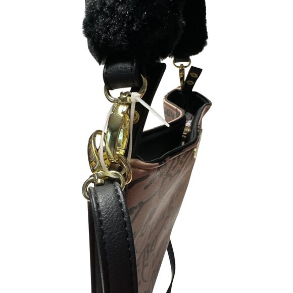 Betsey Johnson Shoulder Bag With Faux Fur Handle Adjustable Strap & Gold Hardwar - Picture 5 of 13